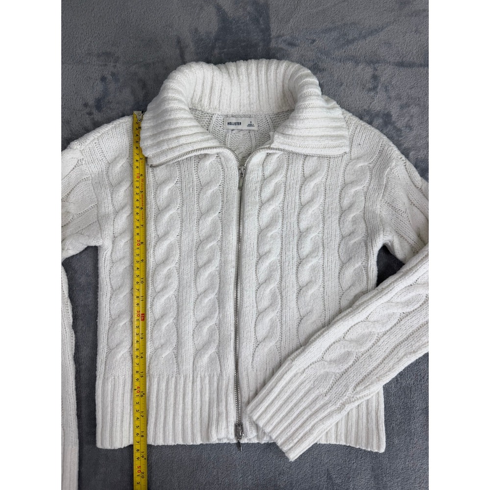 Hollister White Cable Knit Zip-Up Sweater Jacket Cardigan Preppy Academia Y2K S - Picture 8 of 11
